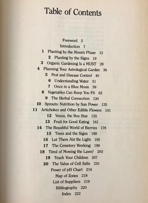 Table of Contents in Astrological Gardening